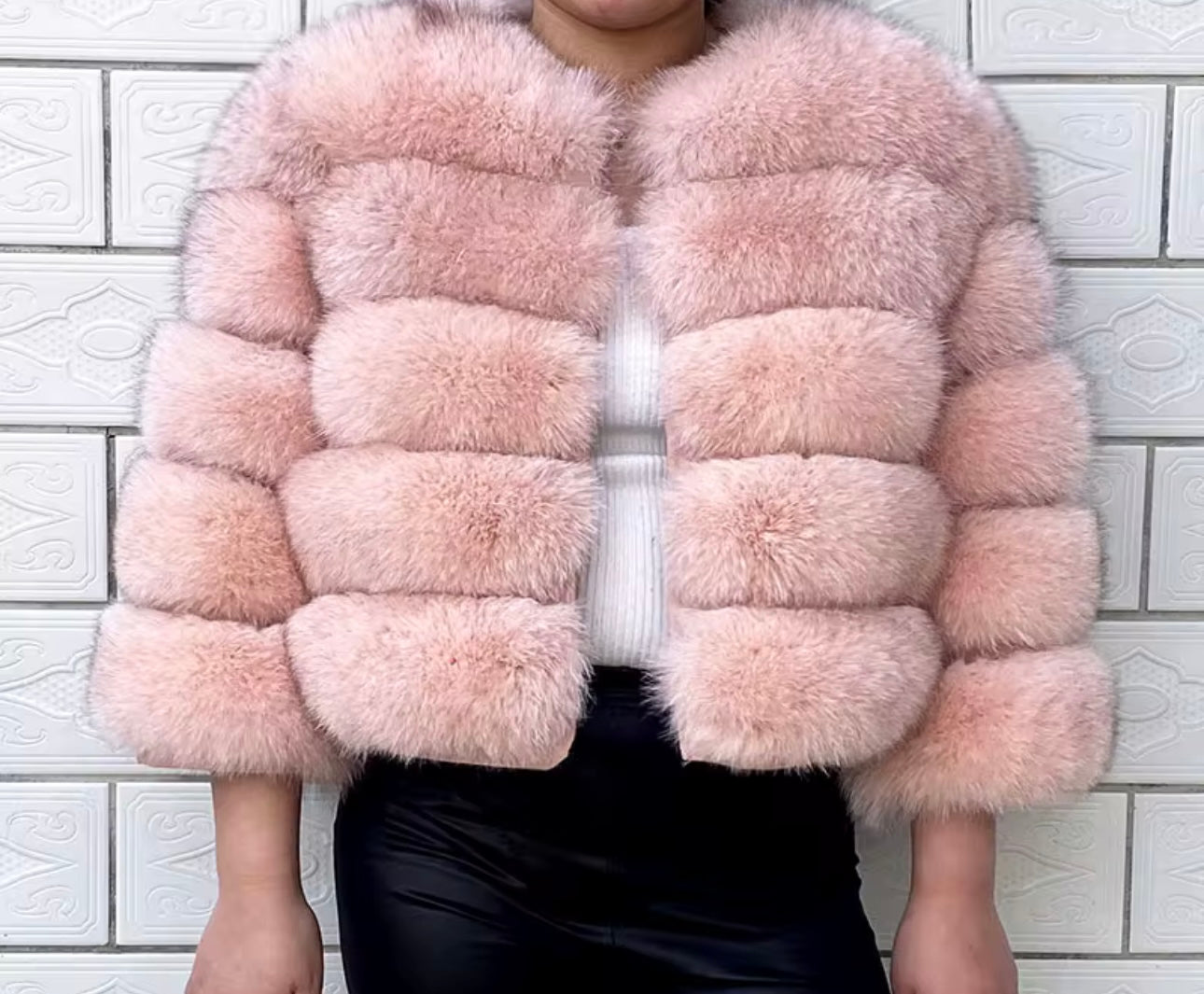 DOLLERINAS DUSKY PINK 5 ROW FOX FUR COAT
