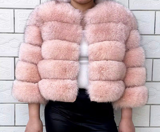 DOLLERINAS DUSKY PINK 5 ROW FOX FUR COAT