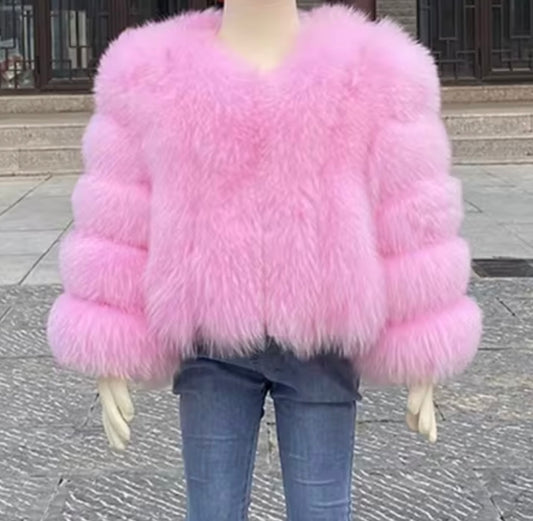 LITTLE DOLLERINAS CANDYFLOSS PINK FOX FUR COAT