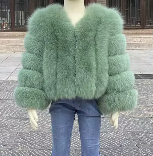 LITTLE DOLLERINAS MUSTY GREEN FOX FUR COAT