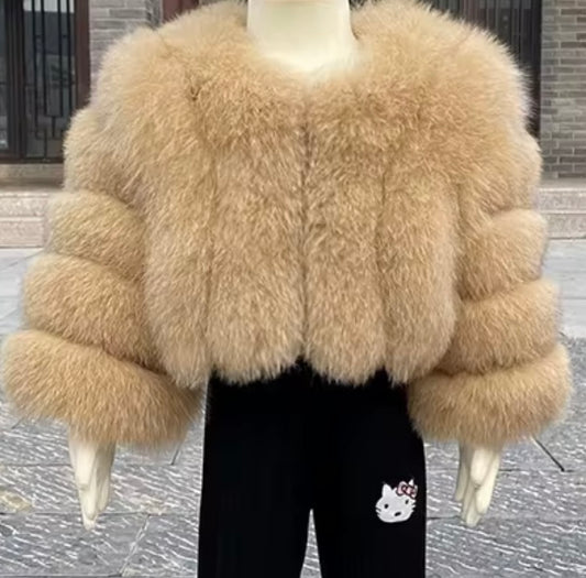 LITTLE DOLLERINAS CAMEL FOX FUR COAT