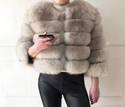DOLLERINAS SAND BEIGE 5 ROW FOX FUR COAT