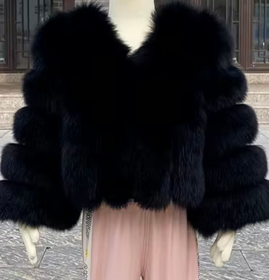 LITTLE DOLLERINAS BLACK FOX FUR COAT