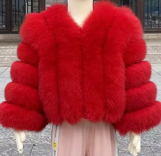 LITTLE DOLLERINAS CHERRY RED FOX FUR COAT