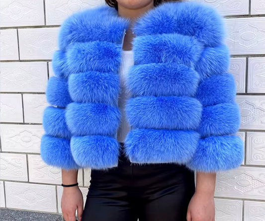 DOLLERINAS SKY BLUE 5 ROW FOX FUR COAT
