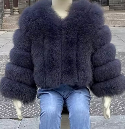 LITTLE DOLLERINAS COAL GREY FOX FUR COAT