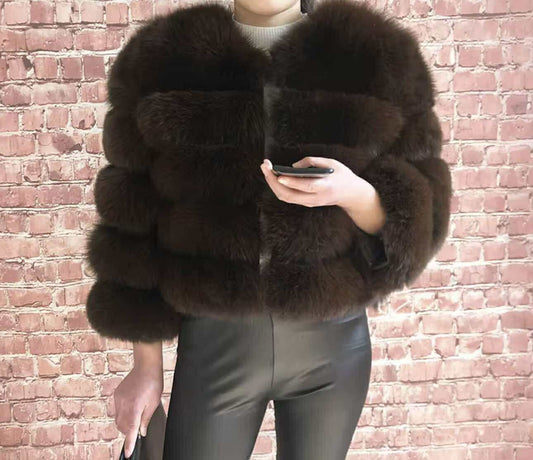DOLLERINAS CHOCOLATE BROWN 5 ROW FOX FUR COAT