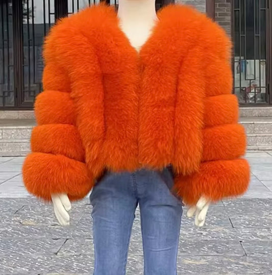 LITTLE DOLLERINAS SUNRISE ORANGE FOX FUR COAT