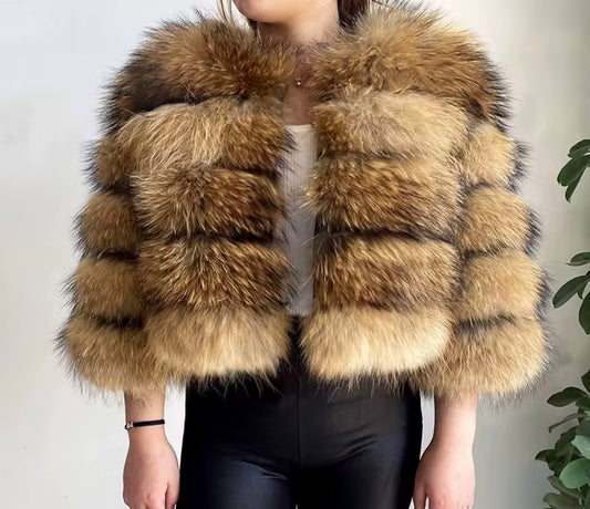 DOLLERINAS RACOON 5 ROW FOX FUR COAT