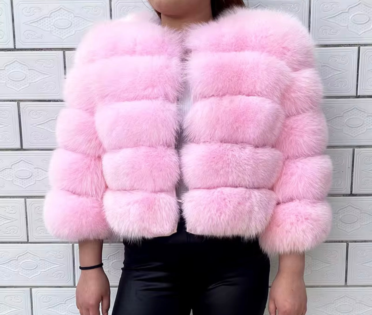 DOLLERINAS CANDY PINK 5 ROW FOX FUR COAT