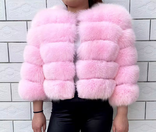 DOLLERINAS CANDY PINK 5 ROW FOX FUR COAT