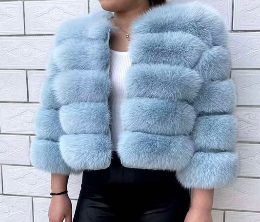 DOLLERINAS CHALK BLUE 5 ROW FOX FUR COAT