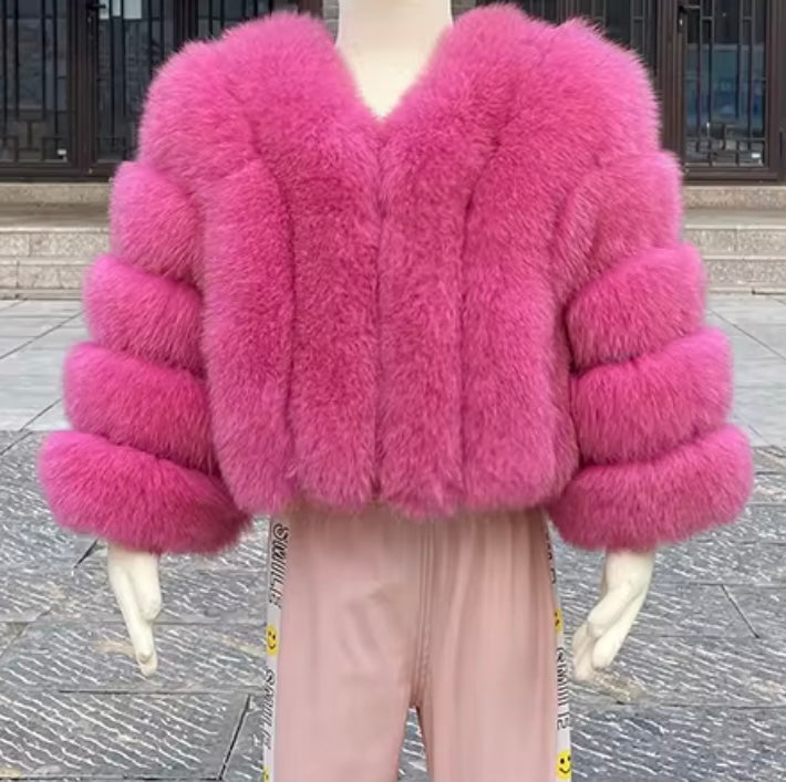 LITTLE DOLLERINAS ROSE PINK FOX FUR COAT