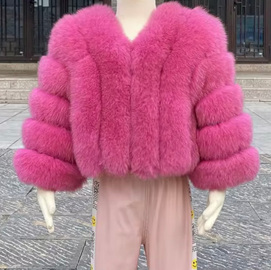LITTLE DOLLERINAS ROSE PINK FOX FUR COAT