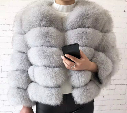 DOLLERINAS LIGHT GREY 5 ROW FOX FUR COAT