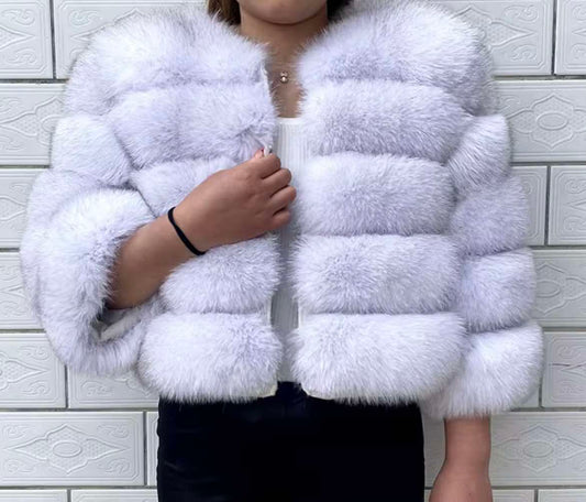 DOLLERINAS ICE WHITE 5 ROW FOX FUR COAT